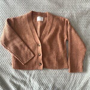 Zara Kids Rib Knit Cardigan, Dark Coral, Size 11-12